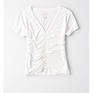 White Cinch Front Dolman Tee